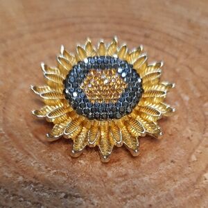 Gold and Black Sunflower Brooch